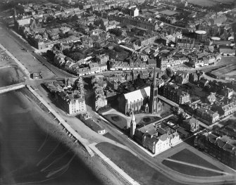 Largs, general view, showing Clark Memorial Church and Main Street.  Oblique aerial photograph taken facing east.