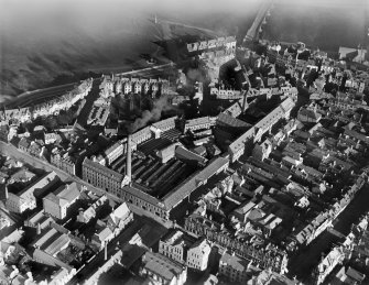 J Pullar and Sons Ltd. Dye Works, Kinnoull and Mill Streets, Perth.  Oblique aerial photograph taken facing north-east.  