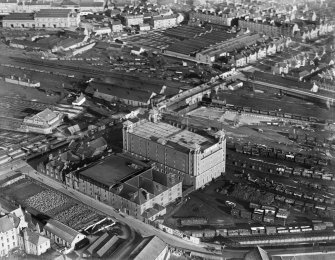 Dewar's Distillery, Glover Street Works, Perth.  Oblique aerial photograph taken facing north-east.