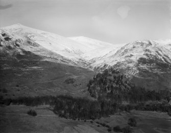 Ochil Hills, general view, showing Mill Glen and The Law.  Oblique aerial photograph taken facing north.