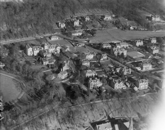 Bridge of Allan, general view, showing Mine Road and Abercromby Drive.  Oblique aerial photograph taken facing north-east.