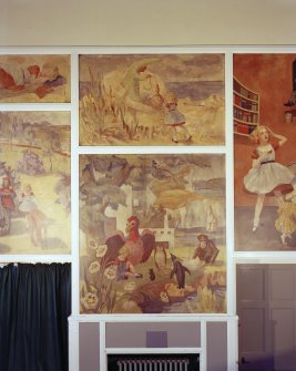 Edinburgh, Granton, Wardie Primary School.
Scene from Alice Through The Looking Glass mural paintings on wall of Assembly Hall.