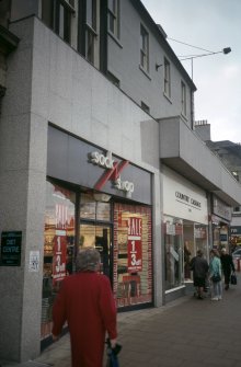 View from south west of shop fronts (Sock Shop, Country Casuals, Cable & Co)