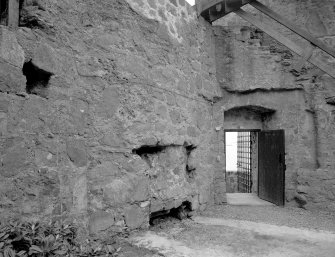 View of old and new entrances and keep forestair from courtyard.