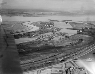 Grangemouth Docks and Harbour.  Oblique aerial photograph taken facing north.