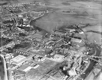 Kilmarnock, general view, showing Glencairn works.  Oblique aerial photograph taken facing east.