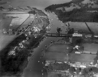 Balloch, general view, showing Balloch Central Station and Balloch Bridge.  Oblique aerial photograph taken facing north.