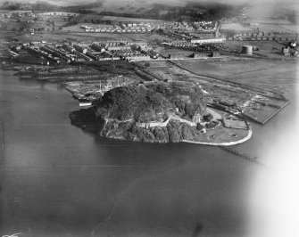 Dumbarton, general view, showing Dumbarton Castle and shipyards.  Oblique aerial photograph taken facing north-east.