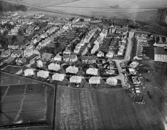 Markinch, general view, showing Landel Street and Markinch Station.  Oblique aerial photograph taken facing east.