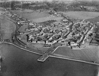 Kincardine-on-Forth, general view, showing South Approach Road and East Pier.  Oblique aerial photograph taken facing north.