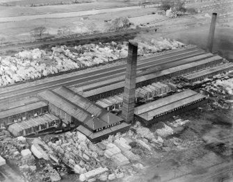 Oblique aerial view of John G Stein and Co. Ltd., Castlecary Brickworks.