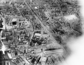 Aberdeen, general view, showing Kirk of St Nicholas, George Street and Robert Gordon's College.  Oblique aerial photograph taken facing north.