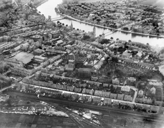 Inverness, general view, showing Rose Street and Ness Bridge.  Oblique aerial photograph taken facing south.