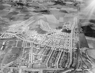 Kings Park Housing Estate, Glasgow.  Oblique aerial photograph taken facing east.