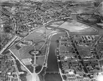 Glasgow Green and River Clyde, Glasgow.  Oblique aerial photograph taken facing south-east.