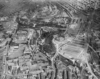 Glasgow, general view, showing Kelvingrove Museum and Art Gallery, University of Glasgow and Kelvingrove Park.  Oblique aerial photograph taken facing east.