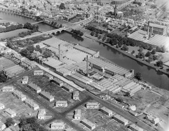 Rosefield Mills, Troqueer Road, Dumfries.  Oblique aerial photograph taken facing north.