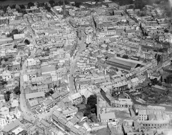 Dumfries, general view, showing High Street and Shakespeare Street.  Oblique aerial photograph taken facing north.