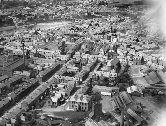 Dumfries, general view, showing St Andrew's Cathedral, Brooke Street and Shakespeare Street.  Oblique aerial photograph taken facing west.