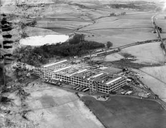 Arrol-Aster Car Factory, Heathhall, Dumfries.  Oblique aerial photograph taken facing north. This image has been produced from a damaged negative.