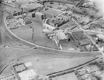 J and P Coats Ltd. Ferguslie Mills Thread Works, Paisley.  Oblique aerial photograph taken facing north-west.