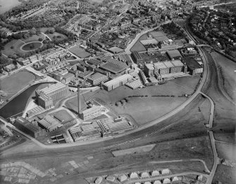 J and P Coats Ltd. Ferguslie Mills Thread Works, Paisley.  Oblique aerial photograph taken facing north.