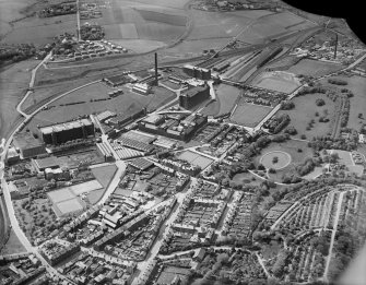 J and P Coats Ltd. Ferguslie Mills Thread Works, Paisley.  Oblique aerial photograph taken facing south-west.