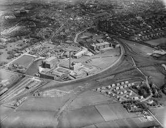 J and P Coats Ltd. Ferguslie Mills Thread Works, Paisley.  Oblique aerial photograph taken facing north-east.