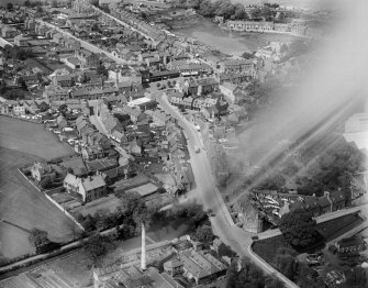 Penicuik, general view, showing Bridge Street and High Street.  Oblique aerial photograph taken facing north.