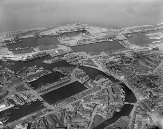 Leith Docks, Edinburgh.  Oblique aerial photograph taken facing east.