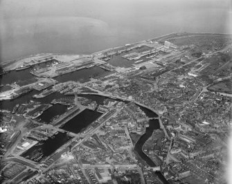 Leith Docks, Edinburgh.  Oblique aerial photograph taken facing east.