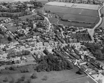 Moffat, general view, showing High Street and Eastgate.  Oblique aerial photograph taken facing east.