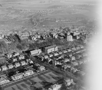 Stirling, general view, showing Town Wall, Albert Halls and Holy Trinity Episcopal Church.  Oblique aerial photograph taken facing north-east.