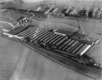 Carron Co. Iron Works Mungal Foundry, Bainsford, Falkirk.  Oblique aerial photograph taken facing north-east.