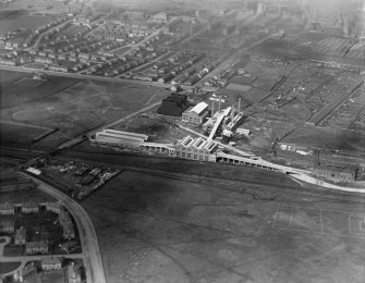 Refuse Destruction and Electric Works, Helen Street, Govan, Glasgow.  Oblique aerial photograph taken facing north.