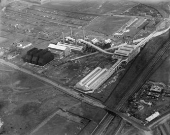 Refuse Destruction and Electric Works, Helen Street, Govan, Glasgow.  Oblique aerial photograph taken facing east.