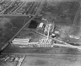 Refuse Destruction and Electric Works, Helen Street, Govan, Glasgow.  Oblique aerial photograph taken facing north.