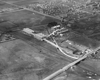 Refuse Destruction and Electric Works, Helen Street, Govan, Glasgow.  Oblique aerial photograph taken facing north.