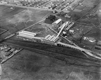 Refuse Destruction and Electric Works, Helen Street, Govan, Glasgow.  Oblique aerial photograph taken facing north.