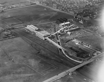 Refuse Destruction and Electric Works, Helen Street, Govan, Glasgow.  Oblique aerial photograph taken facing north-west.