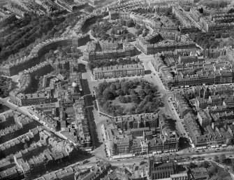 Edinburgh, general view, showing Charlotte Square and Moray Place Gardens.  Oblique aerial photograph taken facing north.
