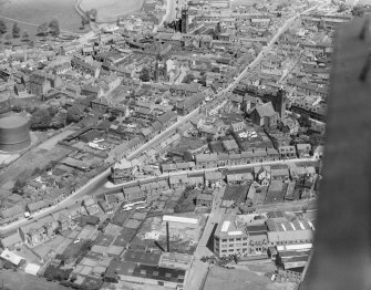 Bathgate, general view, showing St David's Church and North Bridge Street.  Oblique aerial photograph taken facing north-east.