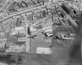 West Lothian Hosiery Works, Gardners Lane, Bathgate.  Oblique aerial photograph taken facing north-east.