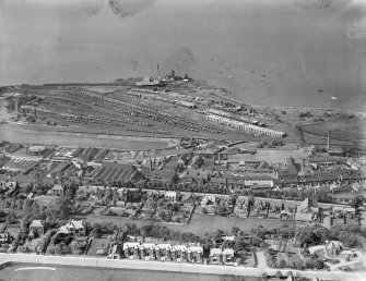 Bo'ness, general view, showing Timber Basin and Grange Terrace.  Oblique aerial photograph taken facing north.