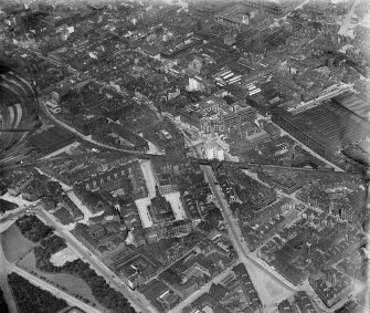 Glasgow, general view, showing St Andrew's Parish Church, Tolbooth Steeple and London Road.  Oblique aerial photograph taken facing north.
