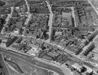 Coatbridge, general view, showing St Patrick's Church, St John Street and Gartsherrie Parish Church.  Oblique aerial photograph taken facing north.