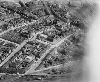Coatbridge, general view, showing Gartsherrie Academy and Gartsherrie Parish Church.  Oblique aerial photograph taken facing south-east.