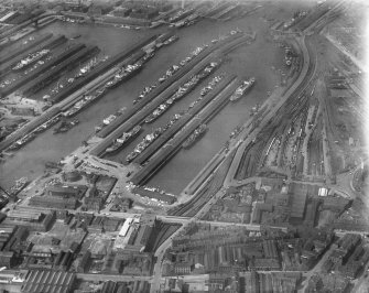 Queen's Dock and Prince's Dock, Glasgow.  Oblique aerial photograph taken facing west.