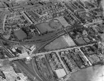 Edinburgh, general view, showing Victoria Park and Craighall Road.  Oblique aerial photograph taken facing east.