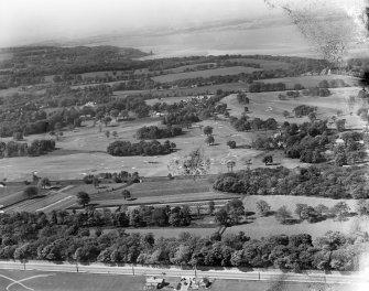 Royal Burgess Golf Course, Whitehouse Road and Bruntsfield Golf Course, Barnton Avenue, Edinburgh.  Oblique aerial photograph taken facing north.  This image has been produced from a damaged negative.